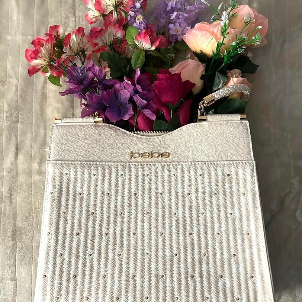 White Bebe Purse With Gold Beads